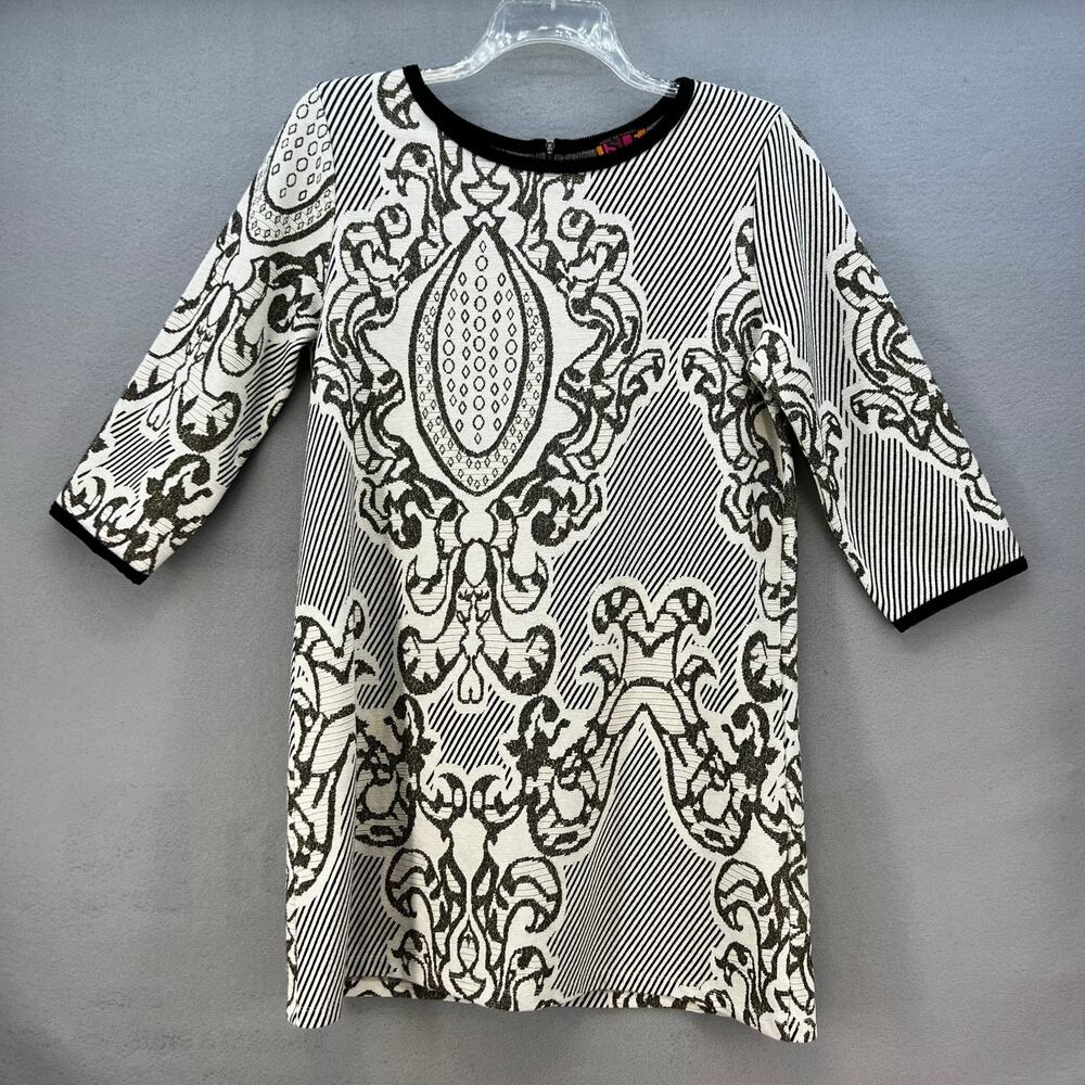 Isle by Melis Kozan Dress Women's Large White Black Knee Length Classic Cocktail